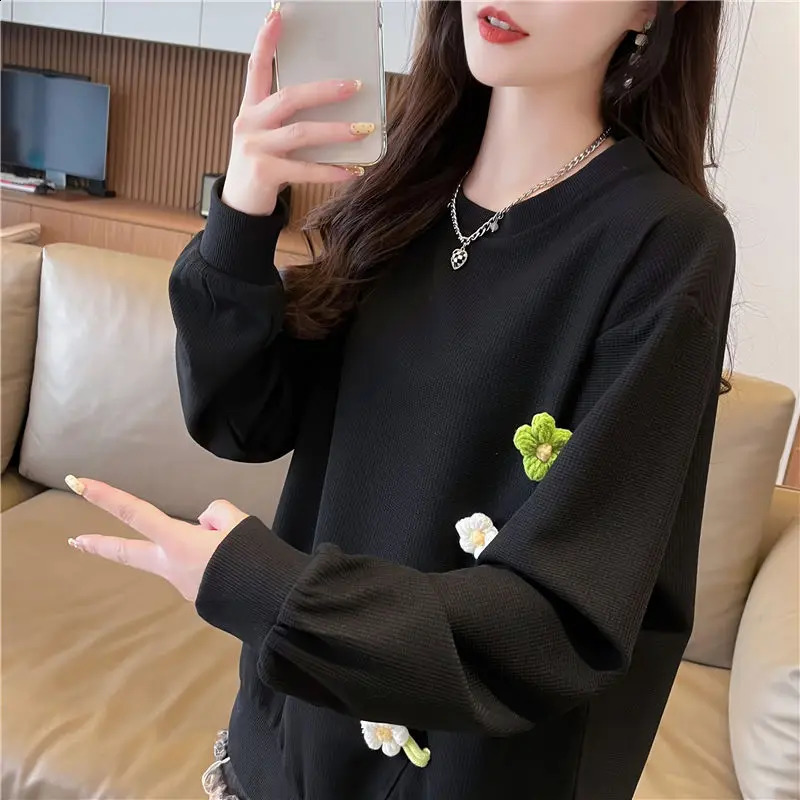 Sense Niche Long Sleeved Versatile Korean Version Loose Plus Size Waffle Hoodie Top for Women 250206