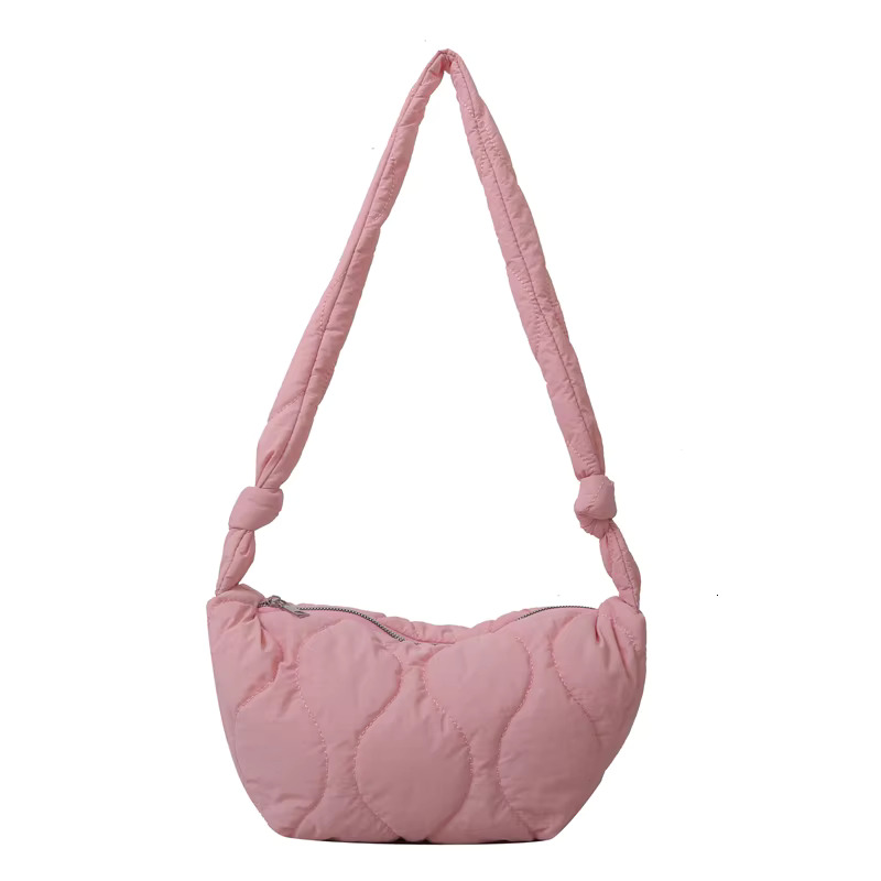 Puffer Shoulder For Women Soft Down Cotton Padded Tote Handbag Purse Quilted Cross Body Solid Color Pillow Shopper Bag Cotton Fabric Gender Neutral