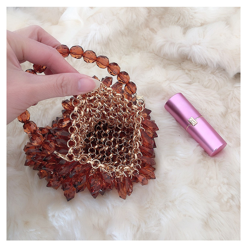 Elegant Ladies' Retro Crystal-Woven Beaded Tote - Chic Handheld Water Drop Motif Craftsmanship