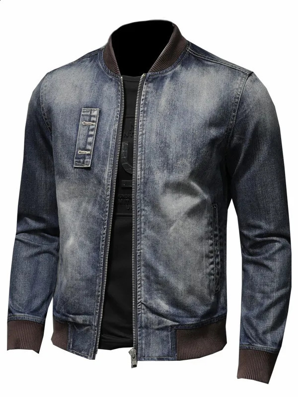 Spring Autumn Jeans Jacket Men Fashion Patch Vintage Washed Blue Baseball Jacket Large Size M-5XL Denim Coat 250206