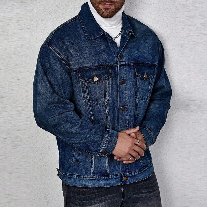 Streetwear Fashion Jean Jackets Mens Clothes Fall Vintage Button-up Turn-down Collar Denim Jacket For Men Trendy Outerwear 250206