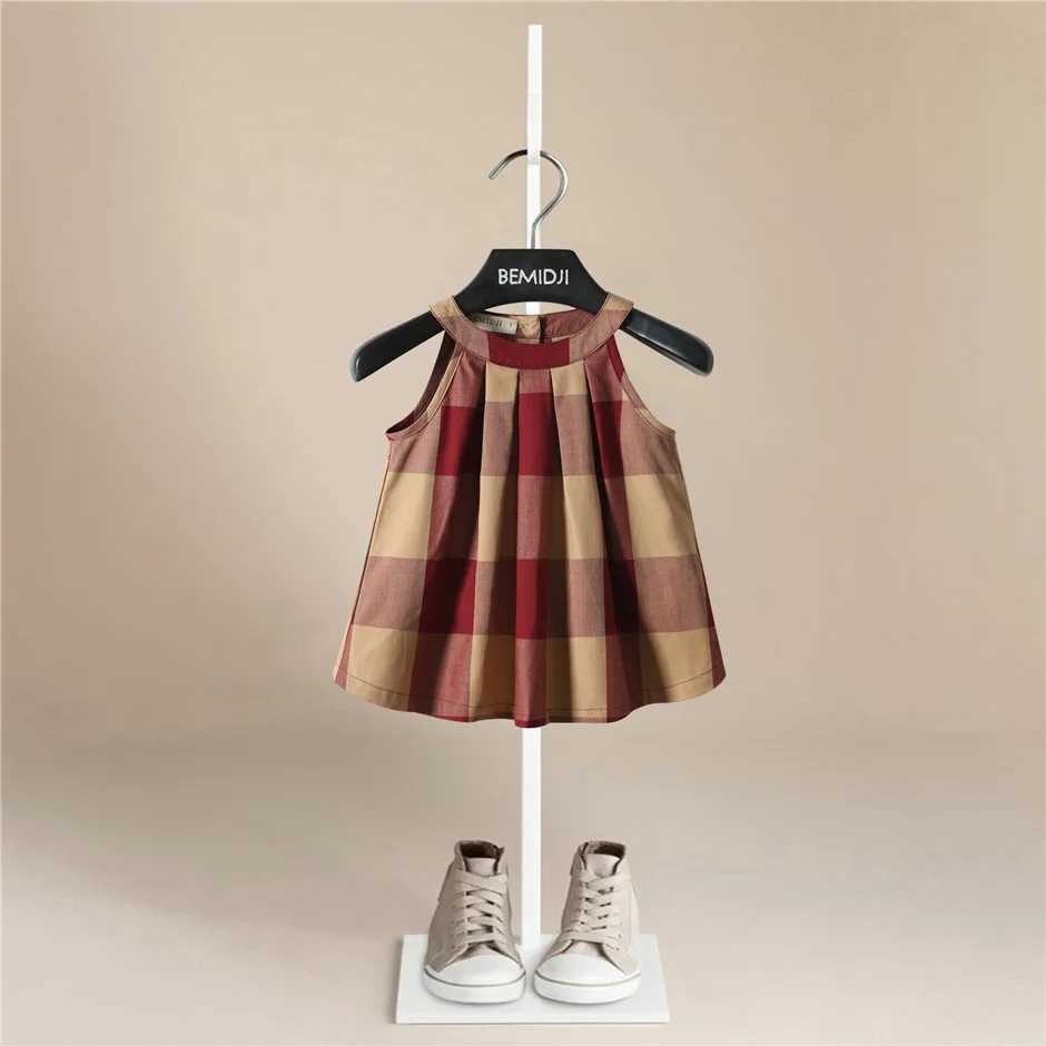 New Casual Baby Girls Summer Dresses Kids Sleless Cute Striped English Style Fashion O-neck A-line Princess Dresses for Girls Y250206