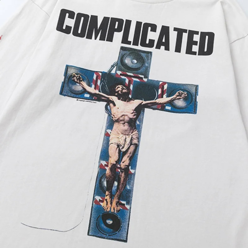Autumn Saint Cross Printed Hip Hop Casual Loose Round Neck Mens Womens Long Sleeve T-Shirt Tee 250206