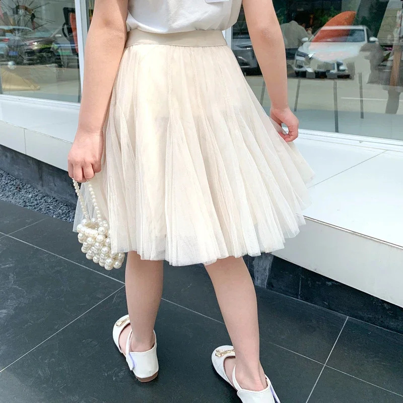 Elegant Dance Girls Mesh Skirt 10 12 Years Fashion All-match Classic Teen School Kids Fluffy Skirt Soft High Waist Child Clothes 250206