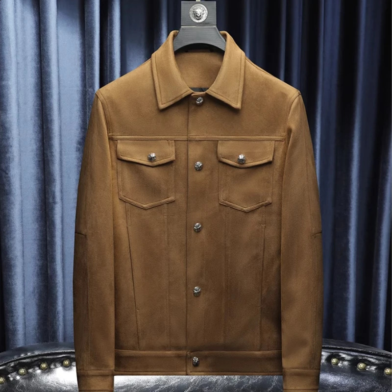 High Quality Suede Jackets Men Spring Casual Business Jacket Lapel Windbreaker Social Streetwear Coats Men Clothing 250206