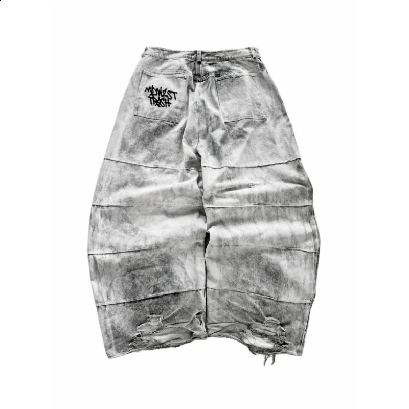 Y2K Punk Destroyed Jeans Stacked Seams Dirty Effect Men Women Streetwear Vintage Hip Hop Heavyweight Super Loose Mopping Pants 250206