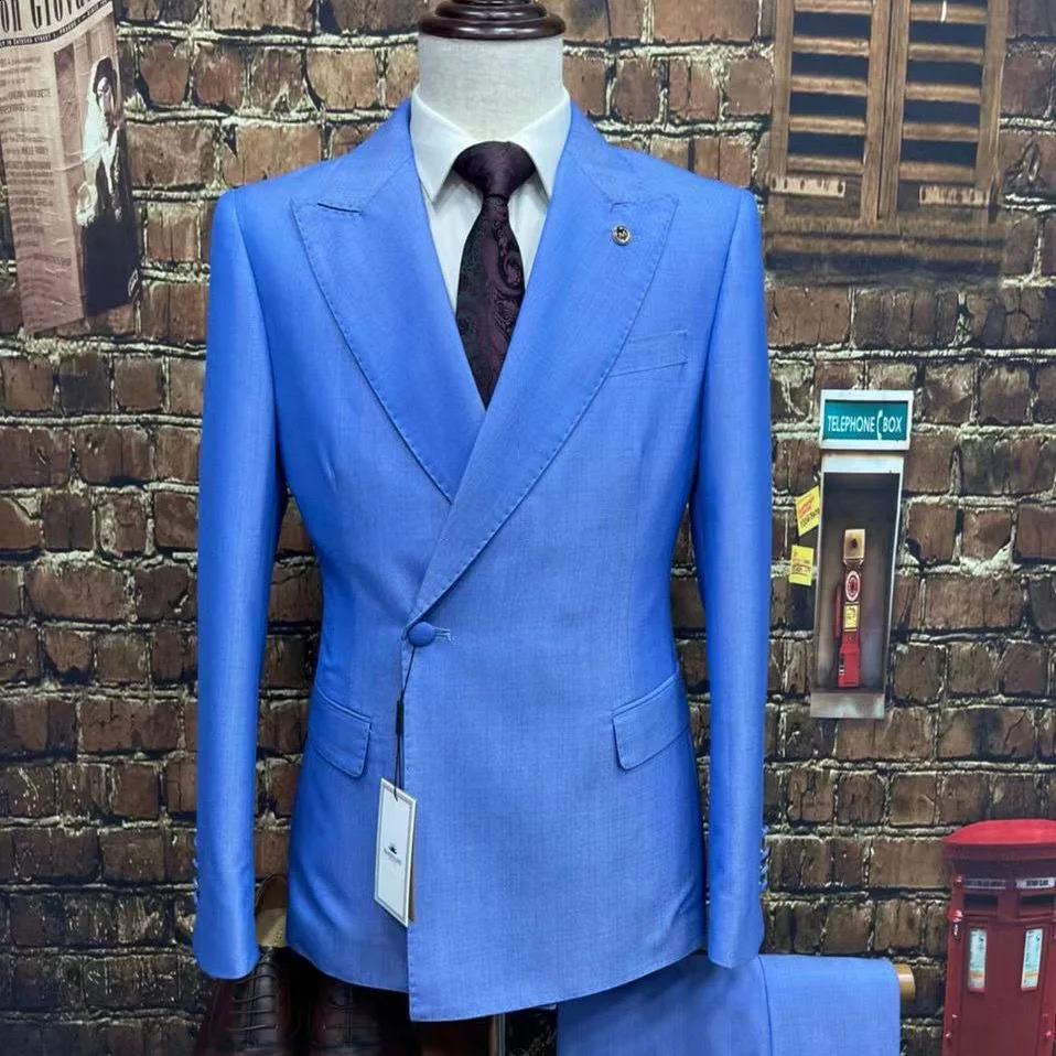 Slim Fit Men Suits for Wedding 2 Pcs Lapel Jacket with Pants Double Breasted Button Groom Tuxedo Stock XS3XL 250121