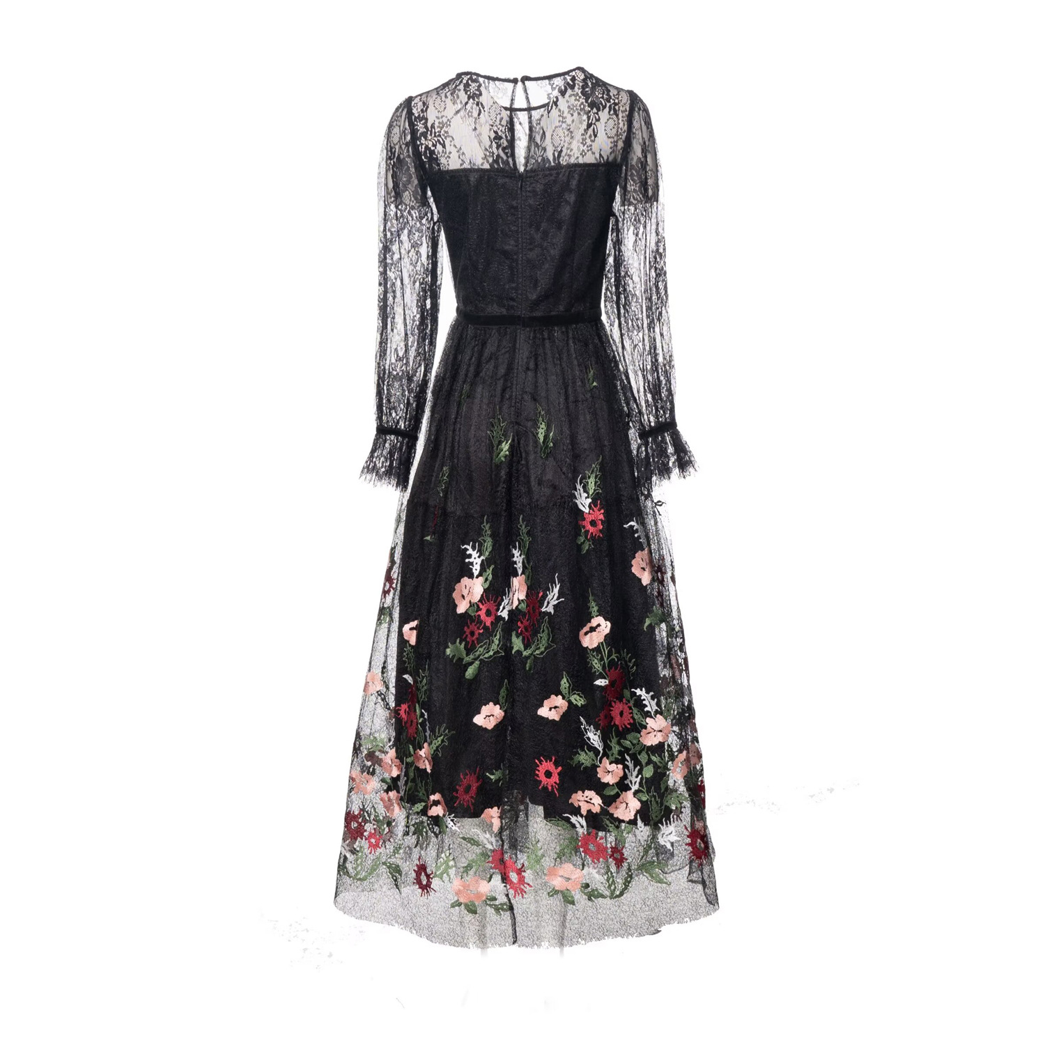 OC134M04 Spring and Summer Women's Dresses Multicolored Round Neck Long Sleeved Handmade Embroidered Diamond Lace Gorgeous Long Skirt for Commuti