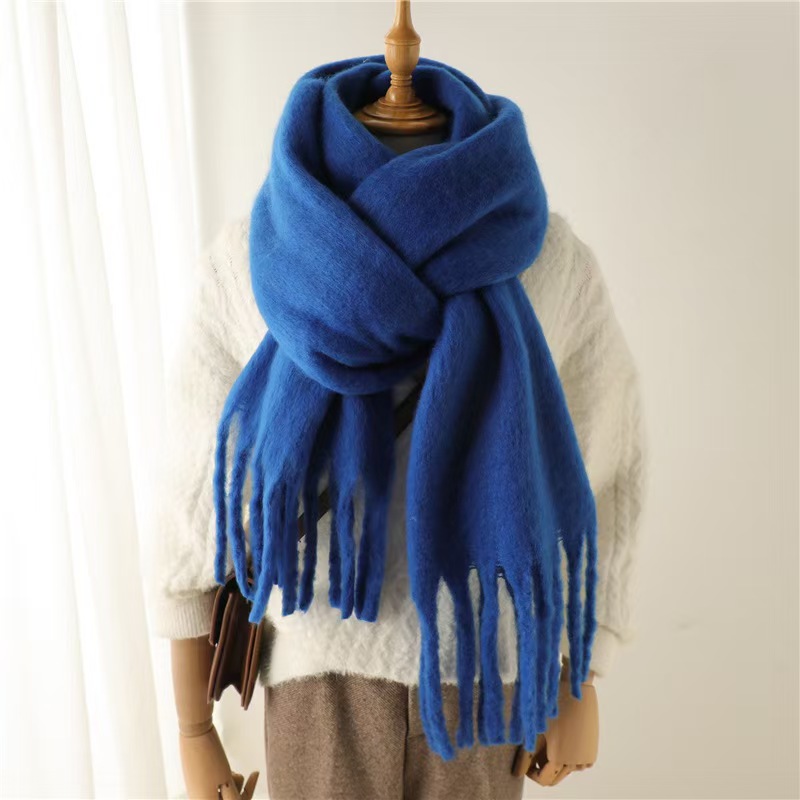 T137 scarf solid color all-match winter warm extended tassel scarf men and women European and American export thick beard scarf