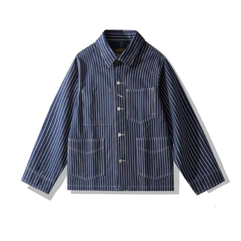OKONKWO Outdoor Workwear Jacket Aramaic WABASH Striped Denim Multi Pocket Motorcycle Blouse Travel Climbing Hiking Camping Shirt