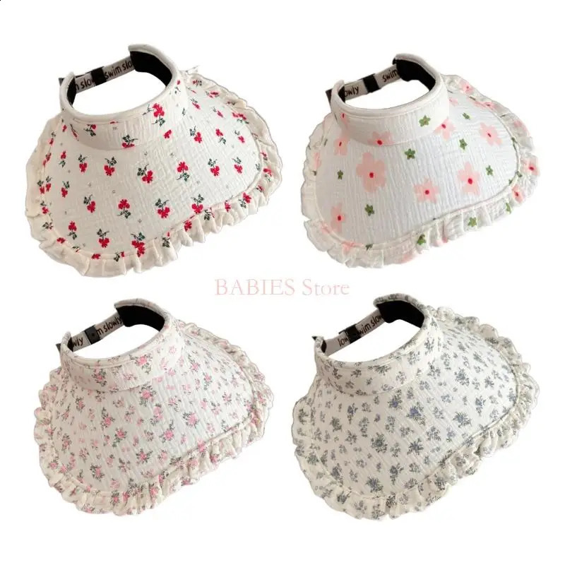 C9GB Sun Hat for Kids Girl Summer Hat with Flower Print Roll Up Sun Visor Hat Wide Brims Breathable Beach Caps Adjustable Hat 250206