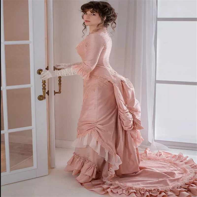 Historical Pink Prom Dress Victorian Era Medieval Renaissance Evening Dress Aesthetic Bustle French Duchess Party Engagement Formal Occasion Dress 202