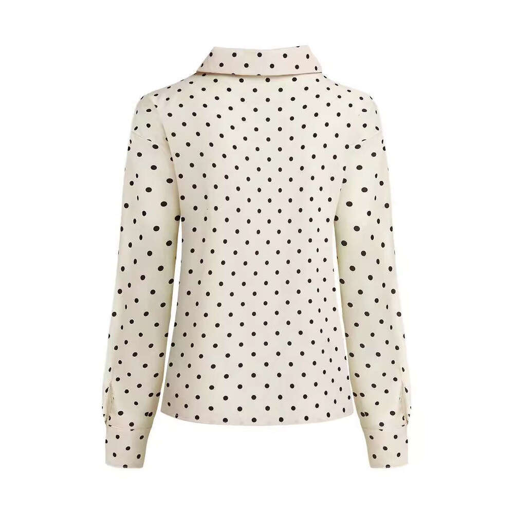 European and American fashion hot summer polka dot long sleeved women's shirt casual top 2025 new item temperament chic elegant clothing