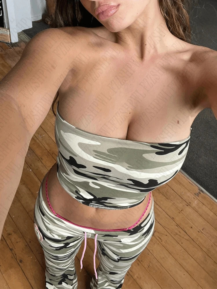 Hip Hop Punk Camouflage Womens pants Casual Harajuku American Style Sexy Tube Tops Gothic Emo Girls vintage Y2K Rock Streetwear 250122