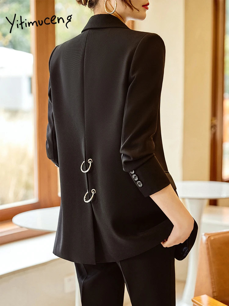 Yitimuceng White Suits for Women Fashion Office Lady Turn Down Collar Single Breasted Blazer High Waisted Pant Suits Sets 250206