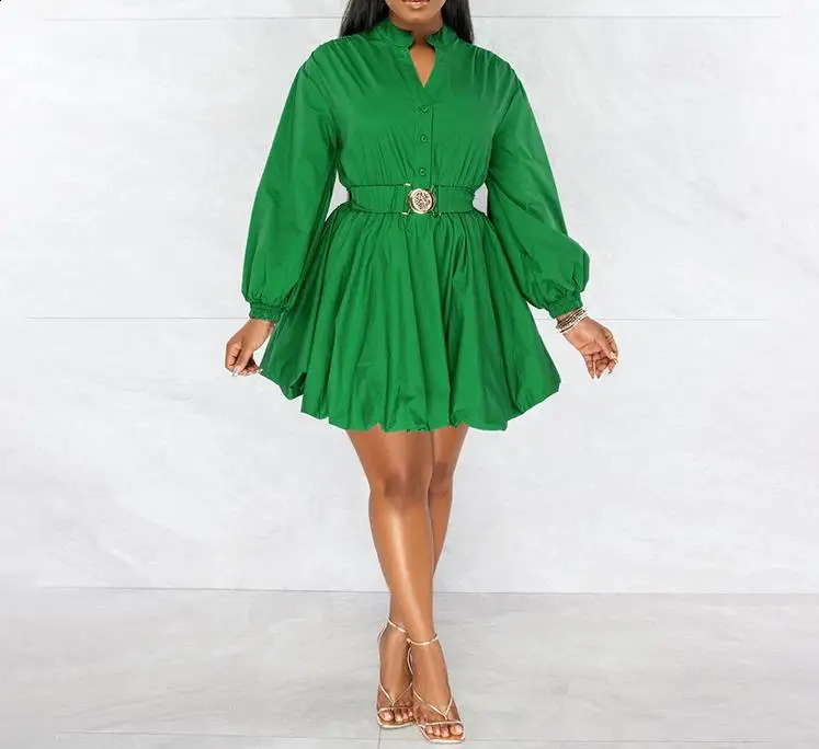 Elegant shirt Dresses for Women Long Sleeve Waistband Short Skirts Autumn Winter Spring Fashion Casual Female Party Dress 250206