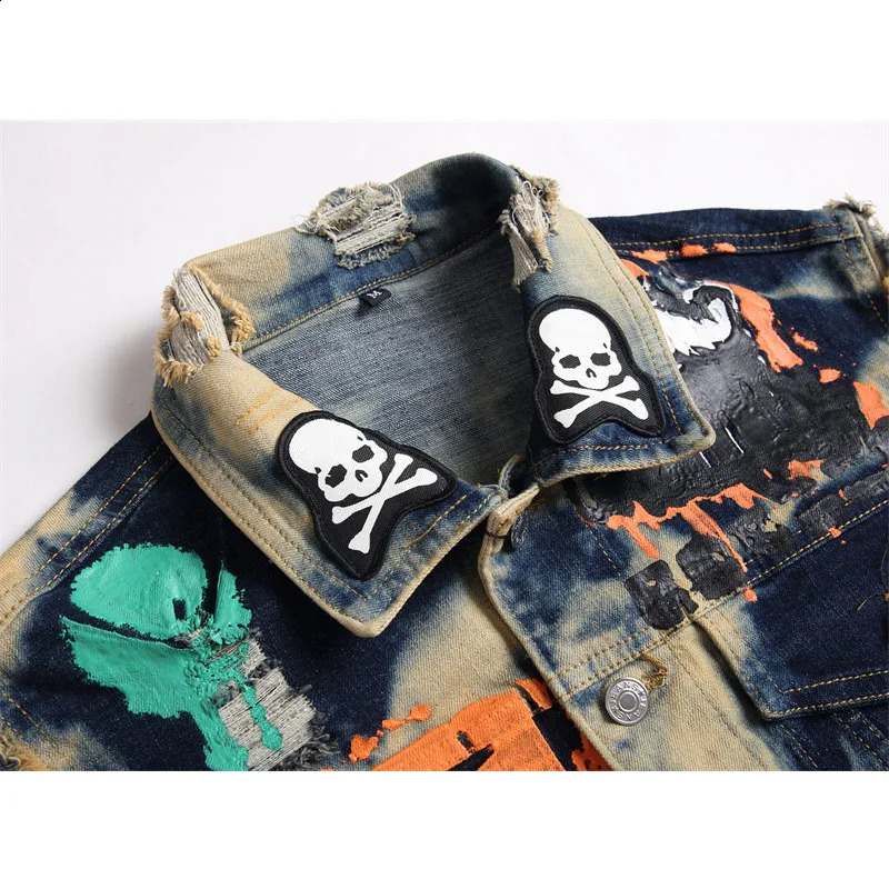 Embroidery Graffiti Denim Vests Mens Punk Denim Waistcoat Sleeveless Outerwear Youth Yashion Jeans Vests Cardigan 250206