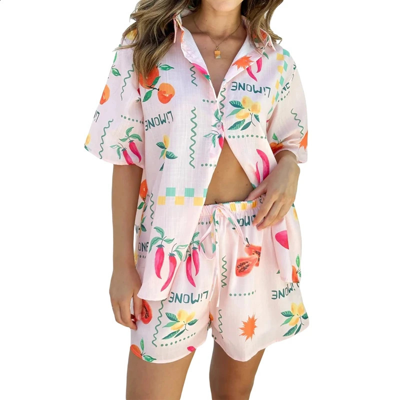 Women Shorts Set Graphic Printed Short Sleeve Shirt Blouse Tops Elastic Waist Shorts Summer Beach Style 2 Piece Outfits 250121
