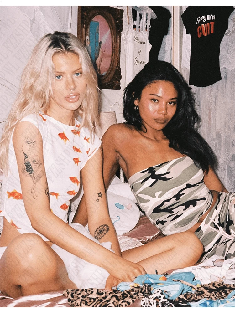 Hip Hop Punk Camouflage Womens pants Casual Harajuku American Style Sexy Tube Tops Gothic Emo Girls vintage Y2K Rock Streetwear 250122