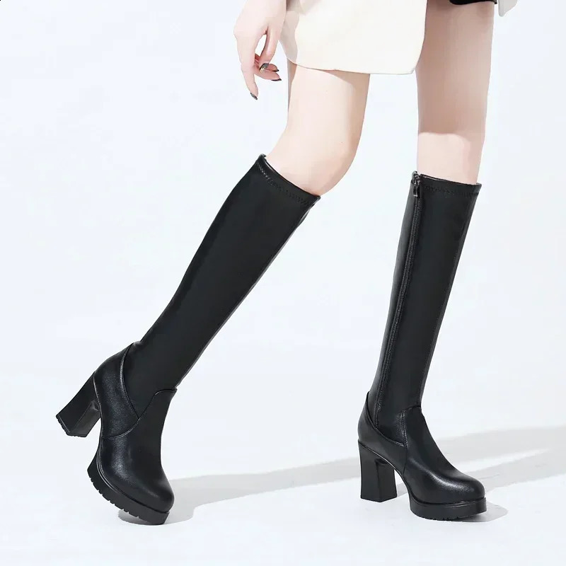 Fashion Shoes for Women Side Zipper Womens Boots Winter Pointed Toe Plush Fleece Warmth Solid High Tube Knight 250117