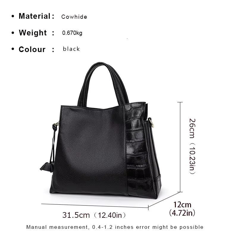 Aidrani A solid colored crocodile textured women's handbag made of high-quality cowhide a portable large bag