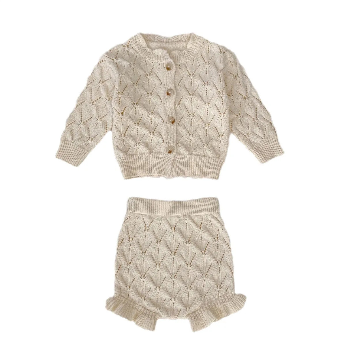 0-3T born Kid Baby Girl Clothes Set Hollow Out Long Sleeve Top Shorts Set Born Baby Sweater Set Cute Knitwear Outfit 250206