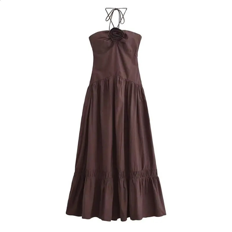 TRAF Dresses Summer Womens 2024 Chic Tube Top Hanging Neck Holiday Dress Womens Street Fashion Party Long Dress 250121