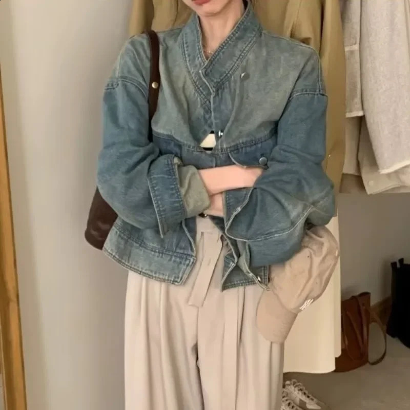 Cropped Denim Jackets Women Vintage Hipster Japanese Style Stylish Office Lady Slouchy Loose Streetwear Daily All-match Outwear 250122