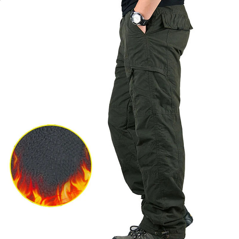 Mens Cargo Pants Winter Casual Warm Thicken Fleece Pants Men Cotton Multi Pockets Trousers Male Outdoor Sports Pants MY327 250206