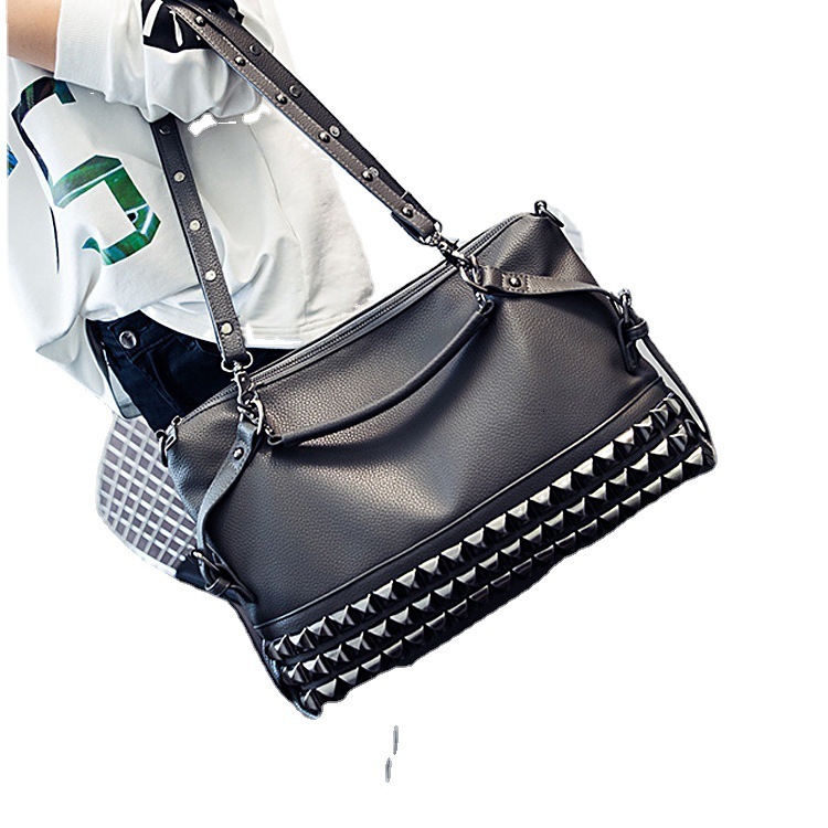 Bag Bags Large Capacity Litchi Pattern Women's Fashion Rivet Single Shoulder Diagonal Straddle Handheld Punk Bag