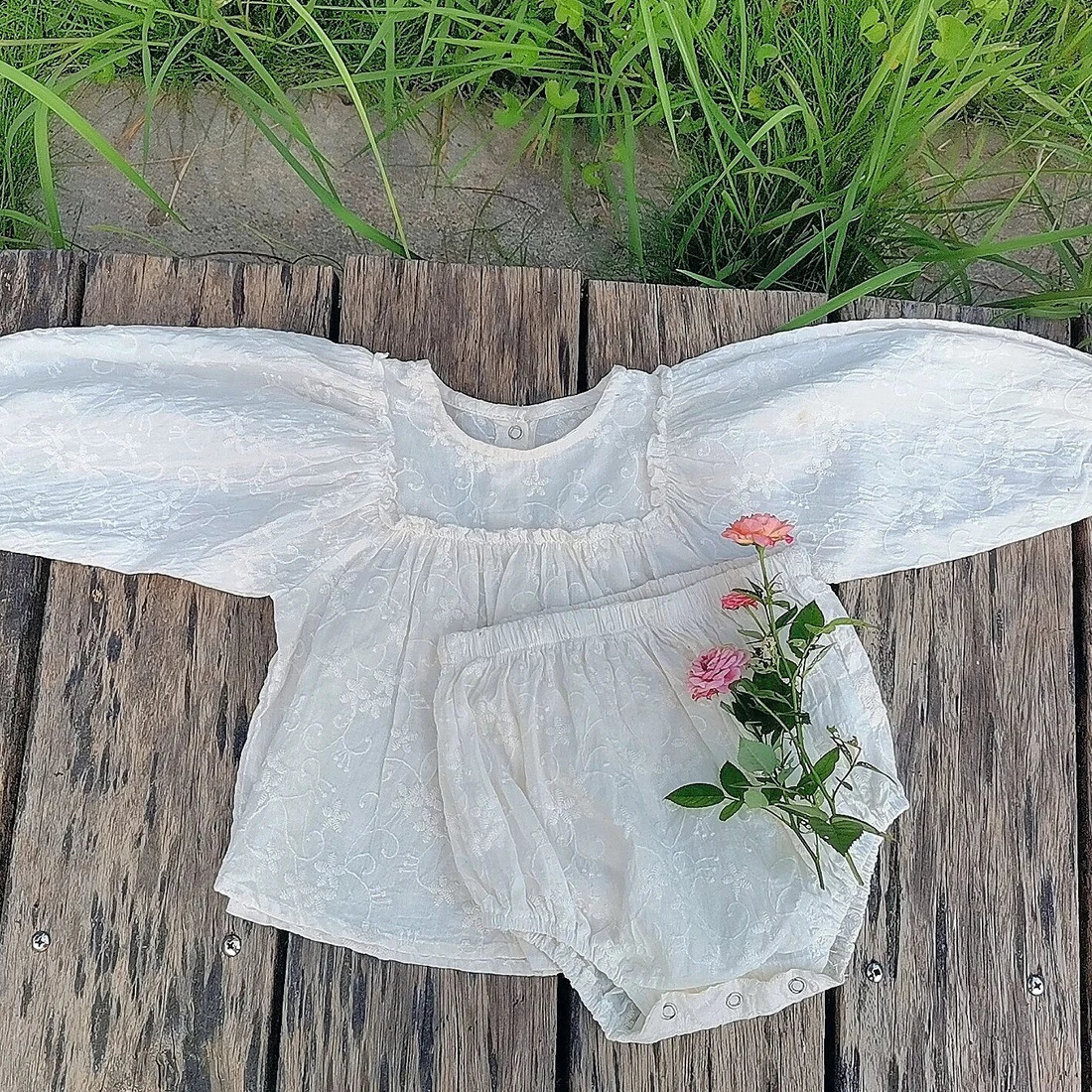 Adorable Bubble Sleeve Toddler Girls Blouse Bloomer Set Vintage Floral Lace Princess Costume Fall Baby Girls Outfits 250206
