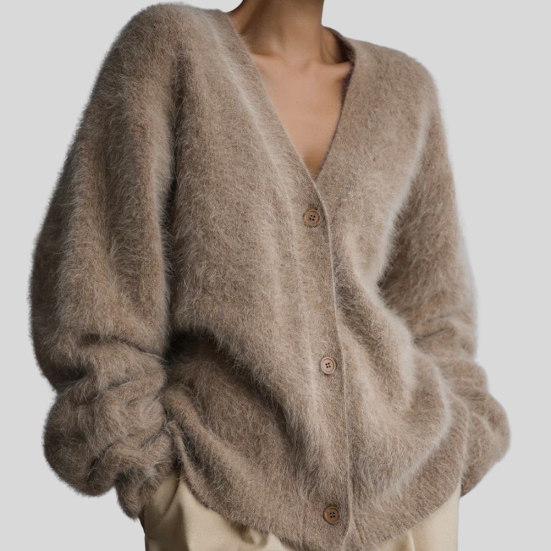 New arrival mink V-neck knitted sweater women's autumn and winter new loose solid color cardigan women's coat
