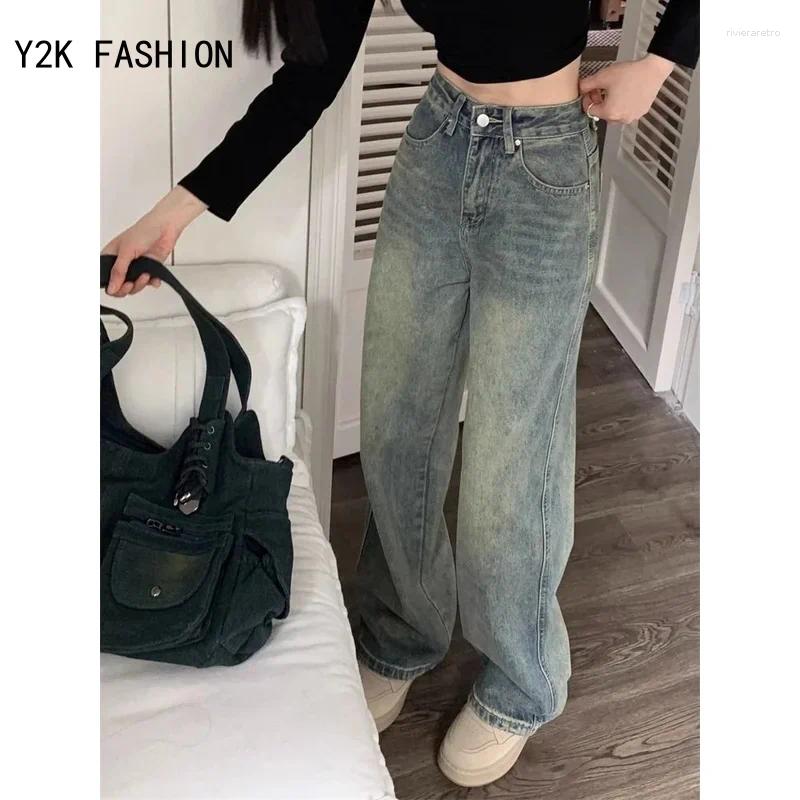 Women's Jeans Deeptown Y2k Baggy Wide Leg Women Vintage Streetwear Washed Denim Pants Grunge Basic Slouchy Blue Trousers Femme Autumn Z260313