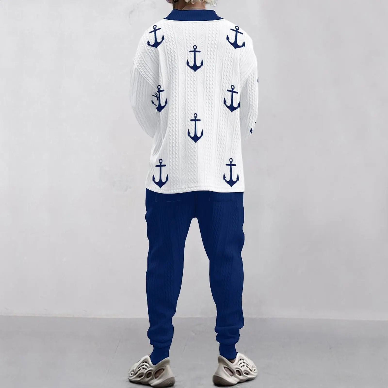 2024 autumn Mens Set Loose Casual Sports Suit High-quality Jacquard V-neck Long-sleeved trousers Two-piece Mens Clothing 250121