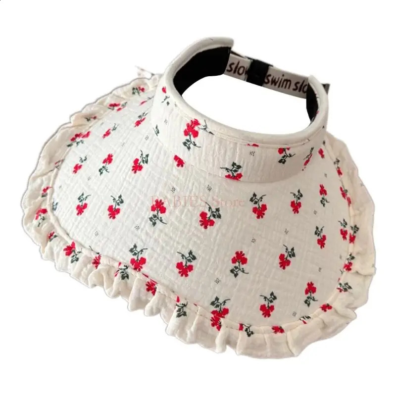 C9GB Sun Hat for Kids Girl Summer Hat with Flower Print Roll Up Sun Visor Hat Wide Brims Breathable Beach Caps Adjustable Hat 250206