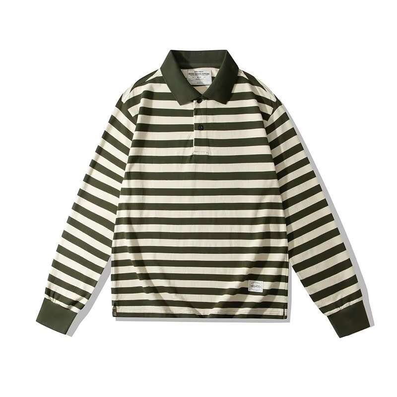 OKONKWO Ameki 230G Thick Heavy Lapel T-Shirt Stripe Long Sleeve Shirt Outdoor Trekking Hiking Climbing Fiess Sports Clothing