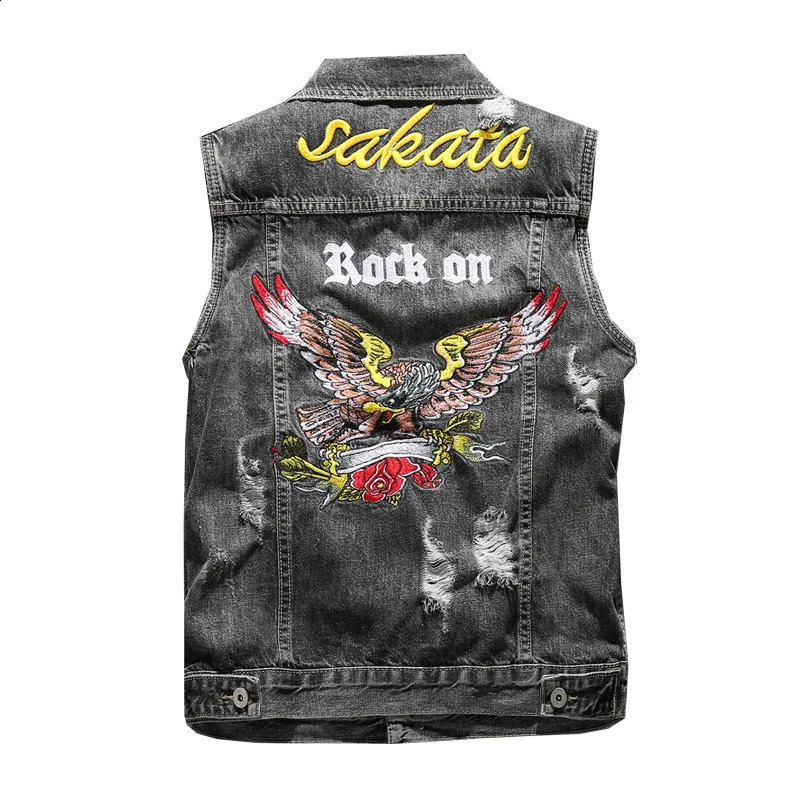 Men Motorcycle Denim Vests Jackets Fashion Male Slim Fit Denim Coats Vests Punk Style Multiple Pockets Jeans Vest Size 6XL 250206
