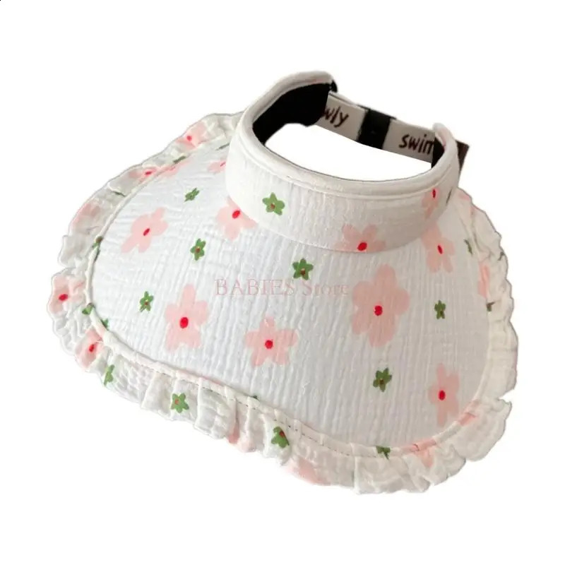 C9GB Sun Hat for Kids Girl Summer Hat with Flower Print Roll Up Sun Visor Hat Wide Brims Breathable Beach Caps Adjustable Hat 250206