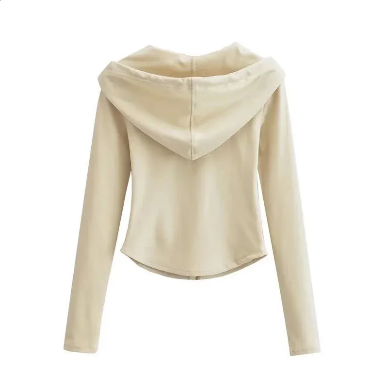 Xpqbb Vintage Zip Up Cropped Hoodies Women Solid Color Y2K Long Sleeve Hooded Jacket Woman Korean Style Slim Streetwear Hoody 250206