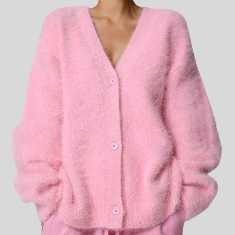 New arrival mink V-neck knitted sweater women's autumn and winter new loose solid color cardigan women's coat