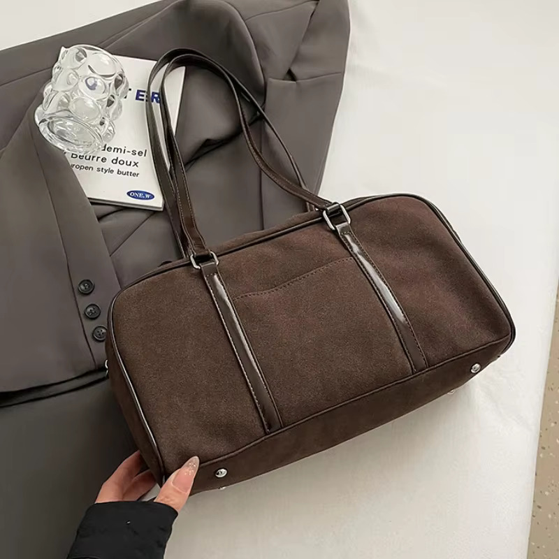 Casual Large Capaci Suede Women New Autumn Winter Retro Brown Commuter Shoulder Pillow Bag Purses And Handbags Suede Casual