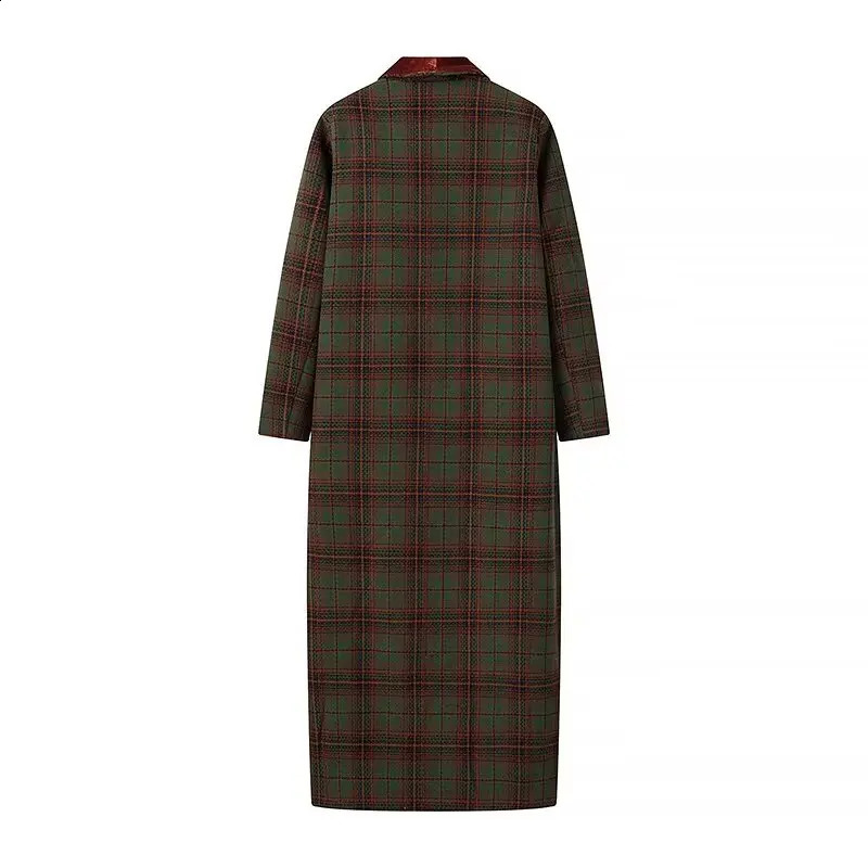 2024 autumn womens clothing style fashionable and versatile simple color blocked plaid wool long coat 250109Z