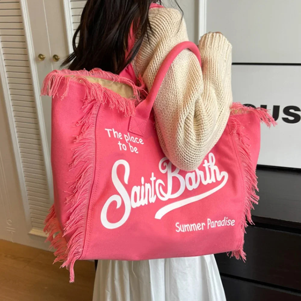 Korean Letters Tassel Canvas Bag Large Capacity Bag Simple Student To Single Shoulder Tote Bag Handbags for Women 2024 250206