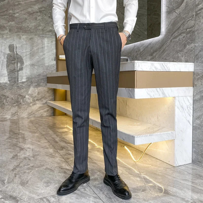 Black Mens Suit Pants Business Casual Striped Trousers Asian Size 2938 Blue Gray Available Burgundy Plaid Pant 250110
