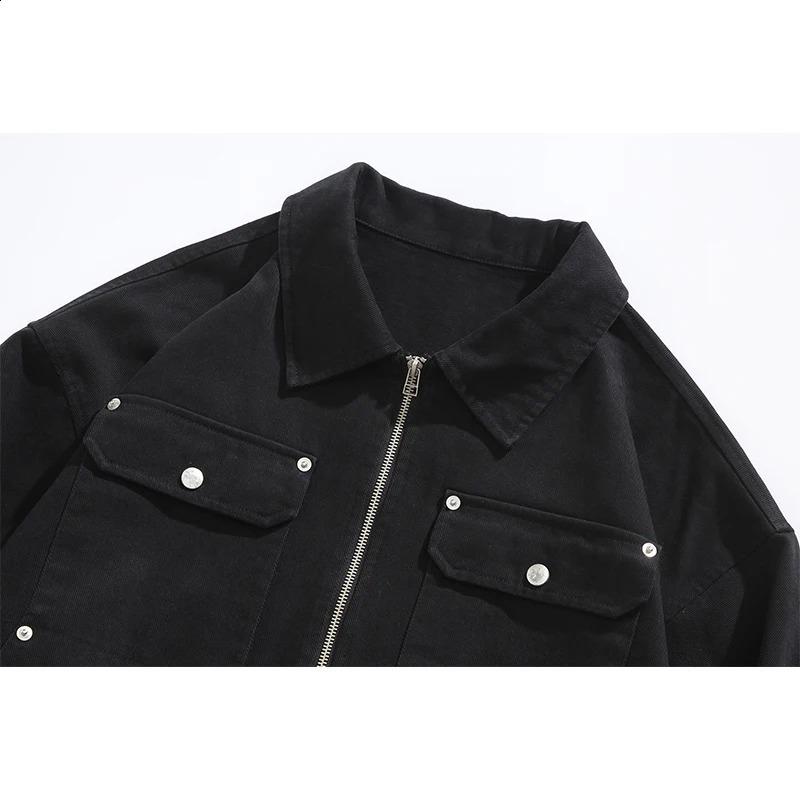 Autumn Mens Black Denim Jackets Hip Hop Revit Zipper Jeans Coat Cotton Casual Quality Male Clothing 250206