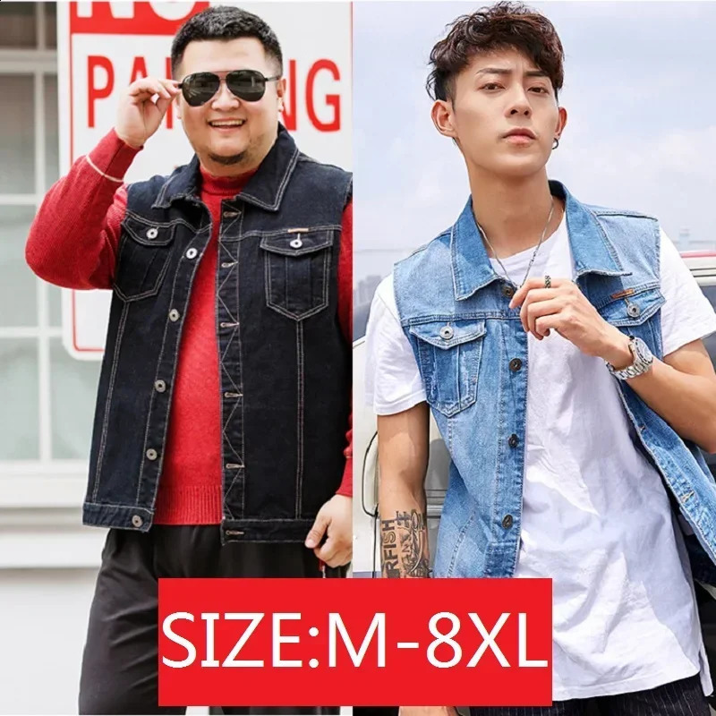 Plus Size 8XL 7XL 6XL Clothing Spring Denim Vests Mens Sleeveless Cowboy Jackets Male Vintage Casual Vest Jeans Man Waistcoat 250206