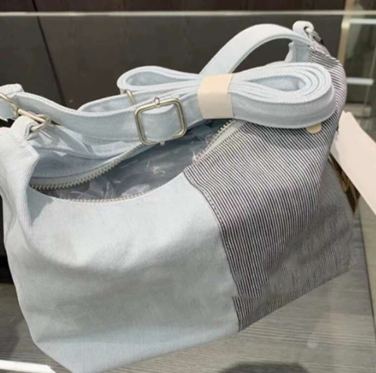Korean Niche Denim Single Shoulder Crossbody Bag, Patchwork Striped Handbag, New Versatile And Minimalist Women's Bag
