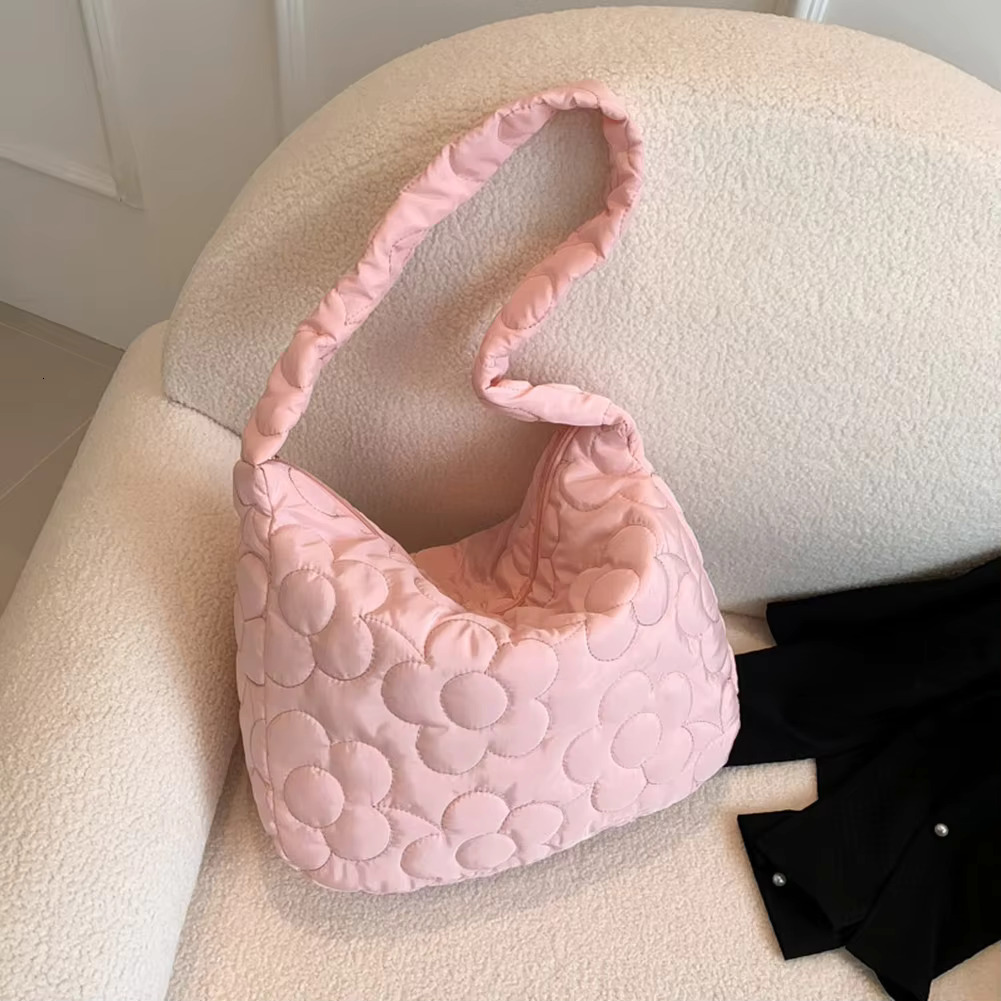 Women's Puffer Tote Fashion Down Padded Shoulder Casual Ral Print Nylon Handbag Purse Quilted Cross Body Bag Nylon Cartoon