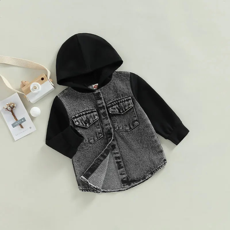 0-4Y Kids Boys Denim Jackets Baby Autumn Clothing Long Sleeve Hooded Button Up Coats Toddler Children Fashion Outerwear 250121