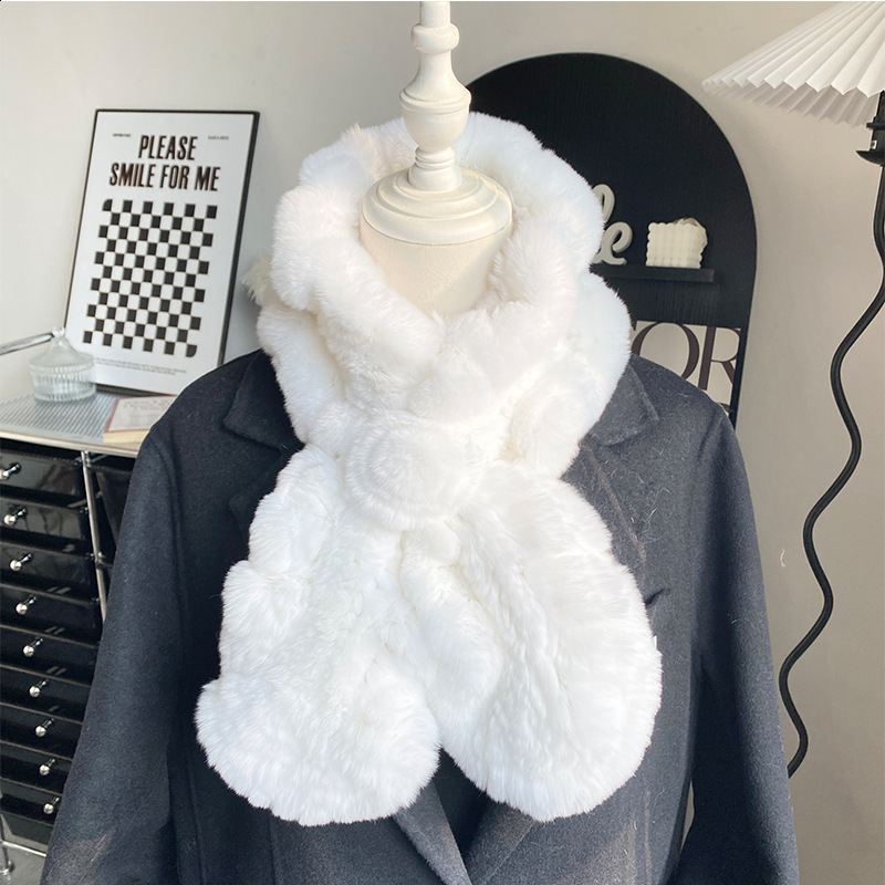 Korean version of otter rabbit fur scarf womens autumn and winter thick and versatile warm plush fur scarf double-sided woven fur collar241018